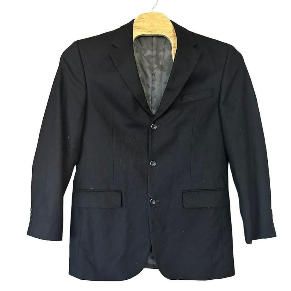 Oscar De La Renta‎ Black Cashmere Wool Blend 3 Button Blazer Mens 42L